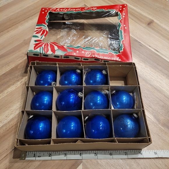 Vintage Blue Mercury Glass Christmas Ornaments Balls Baubles Made in Japan - Picture 4 of 9
